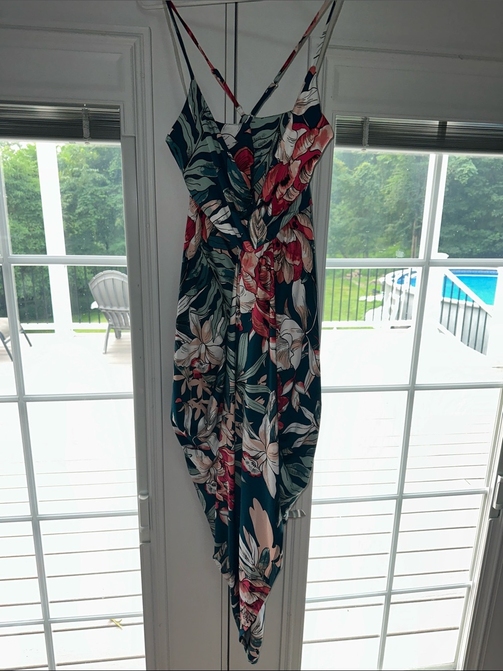 NWT Charlotte Russe Floral Tropical Green & Pink Wrap Maxi Dress M